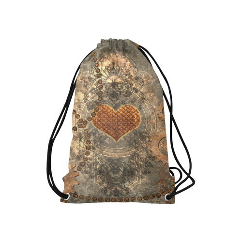 Steampuink, rusty heart with clocks and gears Small Drawstring Bag Model 1604 (Twin Sides) 11"(W) * 17.7"(H)