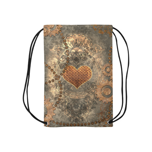 Steampuink, rusty heart with clocks and gears Small Drawstring Bag Model 1604 (Twin Sides) 11"(W) * 17.7"(H)