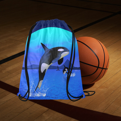 A Orca Whale Enjoy The Freedom Large Drawstring Bag Model 1604 (Twin Sides)  16.5"(W) * 19.3"(H)