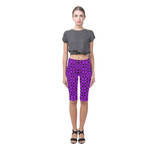 Purple Black Heart Lattice Hestia Cropped Leggings (Model L03)