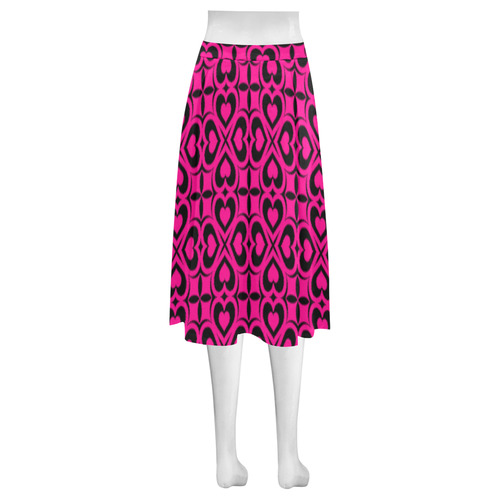 Pink Black Heart Lattice Mnemosyne Women's Crepe Skirt (Model D16)