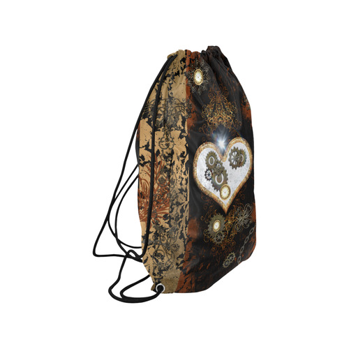 Steampunk, wonderful heart, clocks and gears Small Drawstring Bag Model 1604 (Twin Sides) 11"(W) * 17.7"(H)