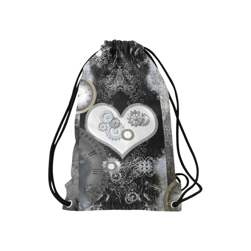 Steampunk, heart, clocks and gears Small Drawstring Bag Model 1604 (Twin Sides) 11"(W) * 17.7"(H)