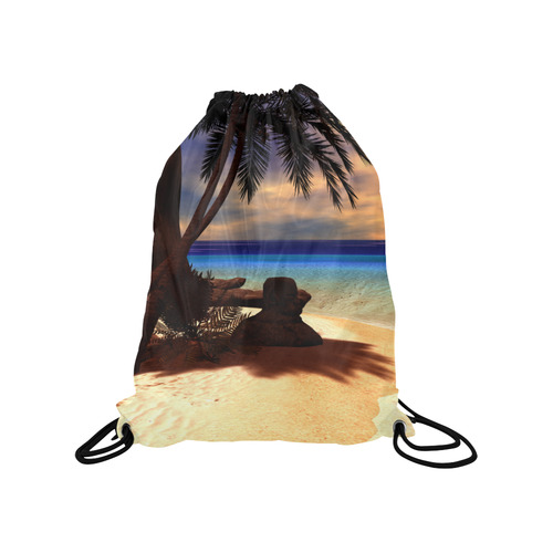 Awesome sunset over a tropical island Medium Drawstring Bag Model 1604 (Twin Sides) 13.8"(W) * 18.1"(H)