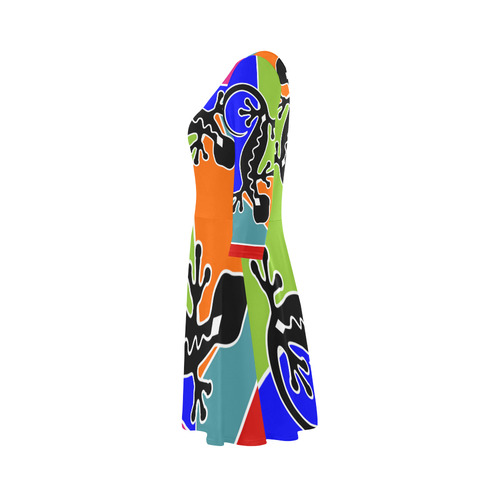 Modern Geometric Mosaic Contrast Gecko 3/4 Sleeve Sundress (D23)