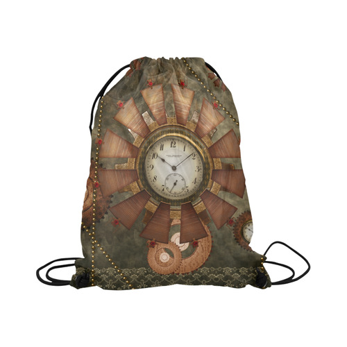 Steampunk, wonderful clocks in noble design Large Drawstring Bag Model 1604 (Twin Sides)  16.5"(W) * 19.3"(H)