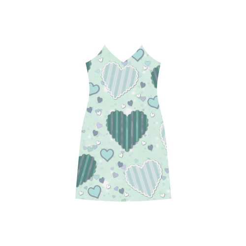 Mint Green Patchwork Hearts V-Neck Open Fork Long Dress(Model D18)