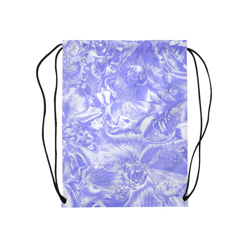 Shimmering floral damask,  blue Medium Drawstring Bag Model 1604 (Twin Sides) 13.8"(W) * 18.1"(H)