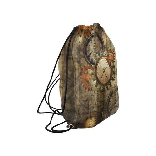 Steampunk, wonderful noble desig, clocks and gears Large Drawstring Bag Model 1604 (Twin Sides)  16.5"(W) * 19.3"(H)