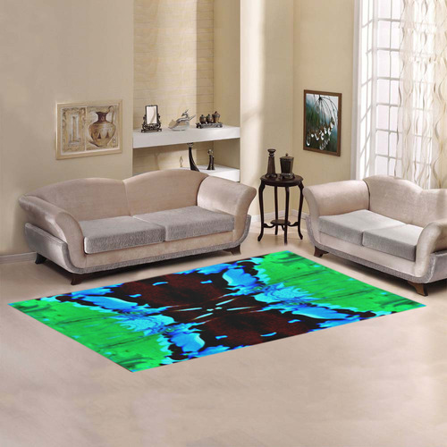 Abstract Green Brown, Blue Red Marbling Area Rug 7'x3'3''