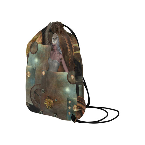 Steampunk, rusty metal and clocks and gears Large Drawstring Bag Model 1604 (Twin Sides)  16.5"(W) * 19.3"(H)
