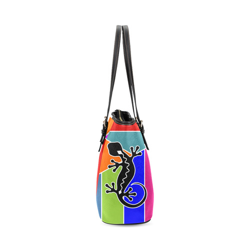 Modern Geometric Mosaic Contrast Gecko Leather Tote Bag/Small (Model 1640)