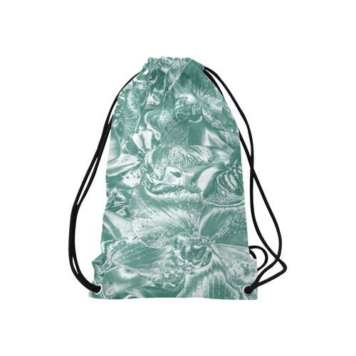 Shimmering floral damask, teal Small Drawstring Bag Model 1604 (Twin Sides) 11"(W) * 17.7"(H)