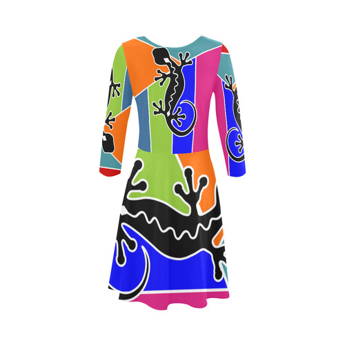 Modern Geometric Mosaic Contrast Gecko 3/4 Sleeve Sundress (D23)