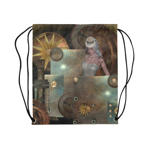 Steampunk, rusty metal and clocks and gears Large Drawstring Bag Model 1604 (Twin Sides)  16.5"(W) * 19.3"(H)