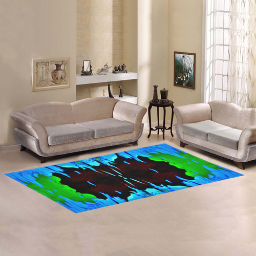 Abstract Green Brown, Blue Red Marbling Area Rug 7'x3'3''