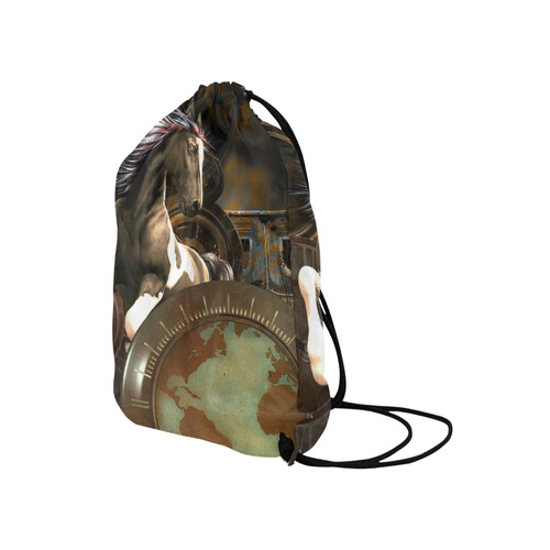 Steampunk, awesome horse with clocks and gears Medium Drawstring Bag Model 1604 (Twin Sides) 13.8"(W) * 18.1"(H)