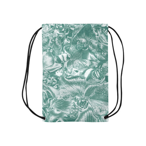Shimmering floral damask, teal Small Drawstring Bag Model 1604 (Twin Sides) 11"(W) * 17.7"(H)