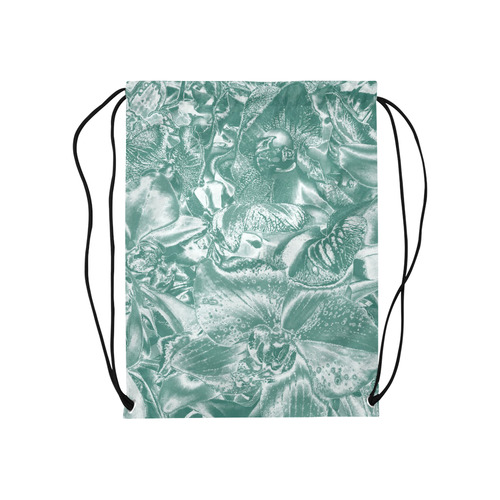 Shimmering floral damask, teal Medium Drawstring Bag Model 1604 (Twin Sides) 13.8"(W) * 18.1"(H)