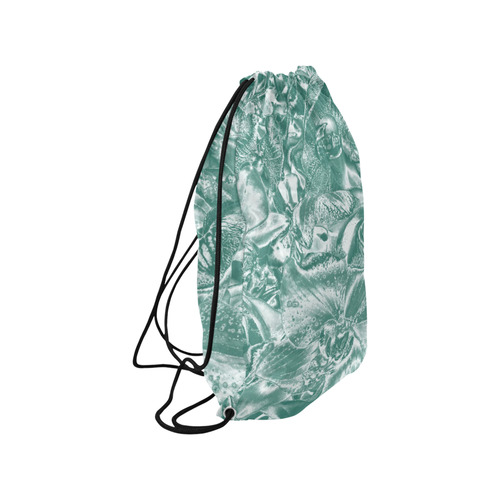 Shimmering floral damask, teal Small Drawstring Bag Model 1604 (Twin Sides) 11"(W) * 17.7"(H)