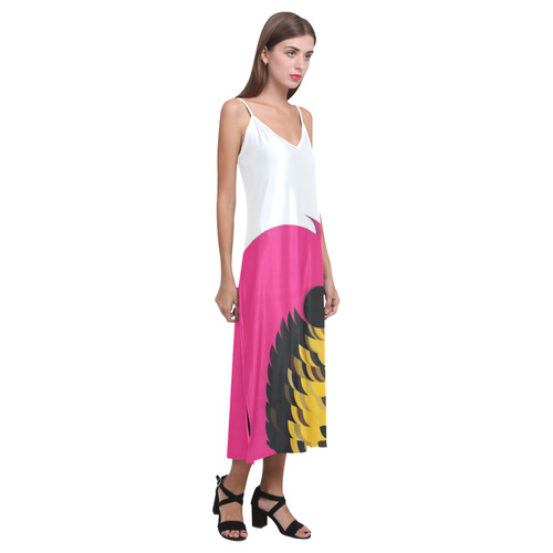 Pink Pattern by Artdream V-Neck Open Fork Long Dress(Model D18)