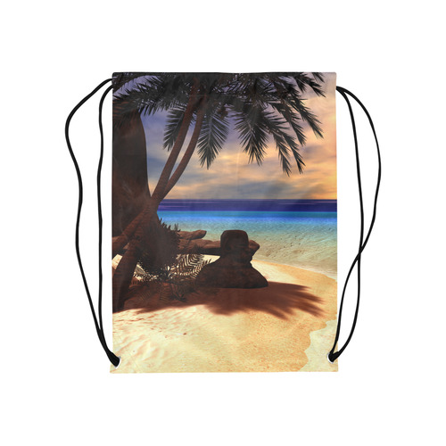 Awesome sunset over a tropical island Medium Drawstring Bag Model 1604 (Twin Sides) 13.8"(W) * 18.1"(H)