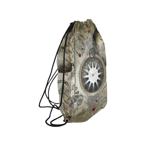 Steampunk, noble design, clocks and gears Small Drawstring Bag Model 1604 (Twin Sides) 11"(W) * 17.7"(H)