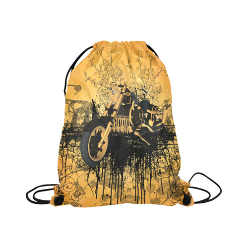 Steampunk, awesome motorcycle with floral elements Large Drawstring Bag Model 1604 (Twin Sides)  16.5"(W) * 19.3"(H)