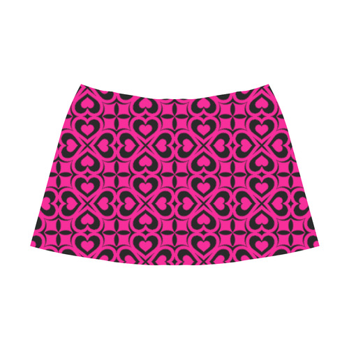 Pink Black Heart Lattice Mnemosyne Women's Crepe Skirt (Model D16)