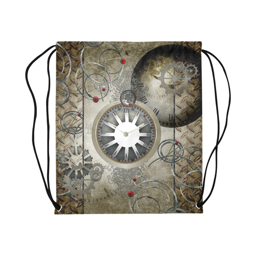 Steampunk, noble design, clocks and gears Large Drawstring Bag Model 1604 (Twin Sides)  16.5"(W) * 19.3"(H)