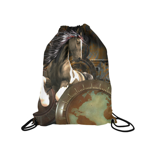 Steampunk, awesome horse with clocks and gears Medium Drawstring Bag Model 1604 (Twin Sides) 13.8"(W) * 18.1"(H)