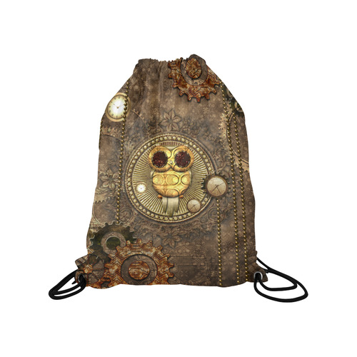 Steampunk, wonderful owl,clocks and gears Medium Drawstring Bag Model 1604 (Twin Sides) 13.8"(W) * 18.1"(H)