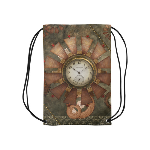 Steampunk, wonderful clocks in noble design Small Drawstring Bag Model 1604 (Twin Sides) 11"(W) * 17.7"(H)
