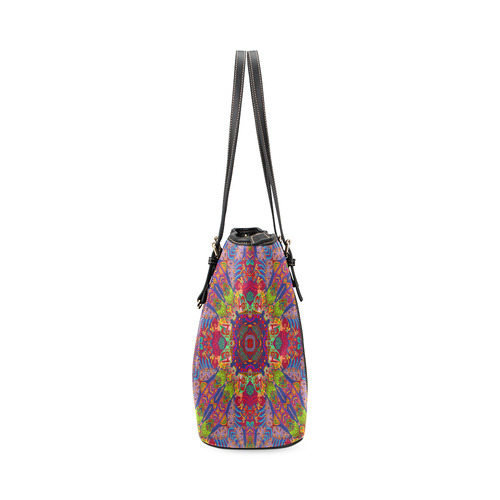 Floral Bursts Leather Tote Bag/Large (Model 1640)