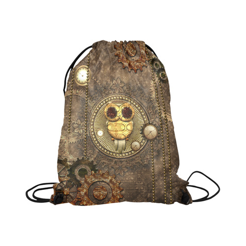 Steampunk, wonderful owl,clocks and gears Large Drawstring Bag Model 1604 (Twin Sides)  16.5"(W) * 19.3"(H)