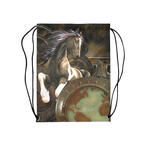 Steampunk, awesome horse with clocks and gears Medium Drawstring Bag Model 1604 (Twin Sides) 13.8"(W) * 18.1"(H)