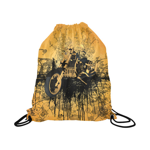 Steampunk, awesome motorcycle with floral elements Large Drawstring Bag Model 1604 (Twin Sides)  16.5"(W) * 19.3"(H)