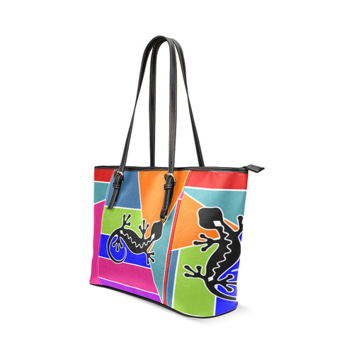 Modern Geometric Mosaic Contrast Gecko Leather Tote Bag/Small (Model 1640)