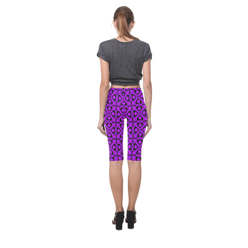 Purple Black Heart Lattice Hestia Cropped Leggings (Model L03)