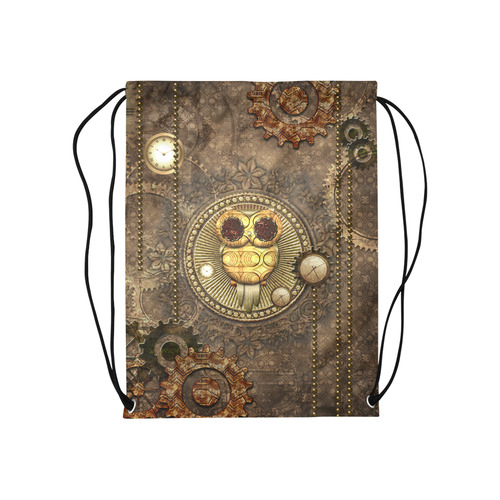 Steampunk, wonderful owl,clocks and gears Medium Drawstring Bag Model 1604 (Twin Sides) 13.8"(W) * 18.1"(H)