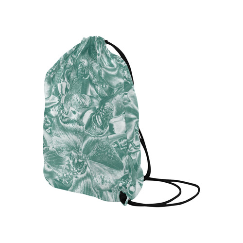 Shimmering floral damask, teal Large Drawstring Bag Model 1604 (Twin Sides)  16.5"(W) * 19.3"(H)