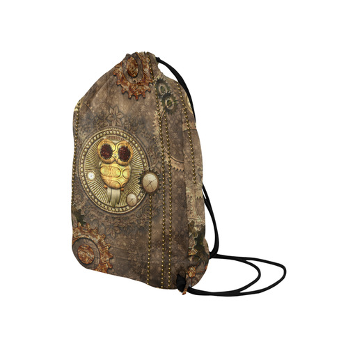 Steampunk, wonderful owl,clocks and gears Medium Drawstring Bag Model 1604 (Twin Sides) 13.8"(W) * 18.1"(H)