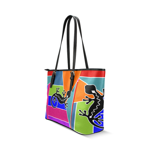 Modern Geometric Mosaic Contrast Gecko Leather Tote Bag/Small (Model 1640)