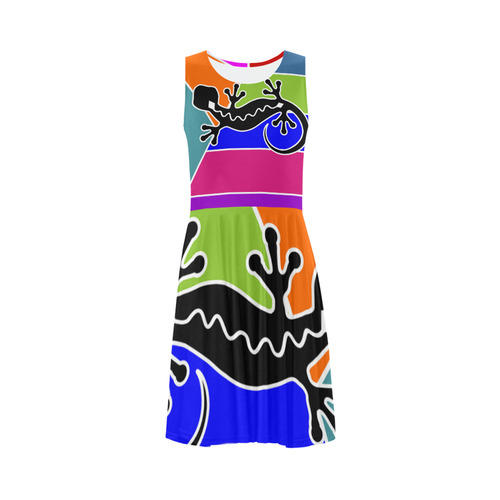 Modern Geometric Mosaic Contrast Gecko Sleeveless Ice Skater Dress (D19)