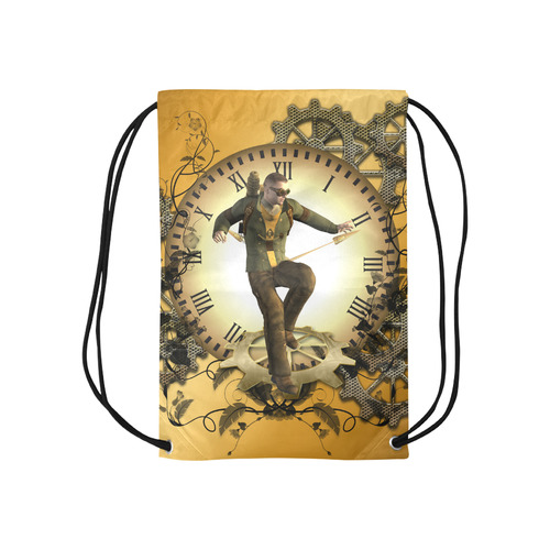 Steampunk, man, clocks and gears Small Drawstring Bag Model 1604 (Twin Sides) 11"(W) * 17.7"(H)