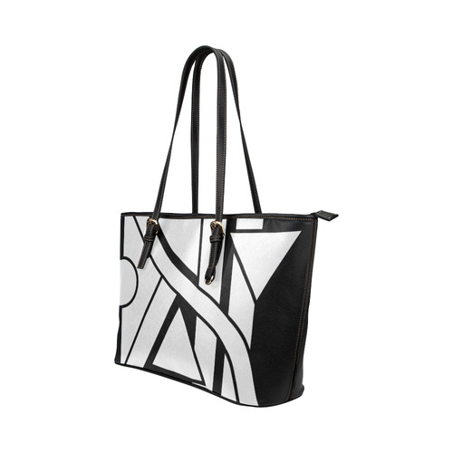 Black Geometric Art Stripes Triangles Dots Cut Leather Tote Bag/Large (Model 1651)