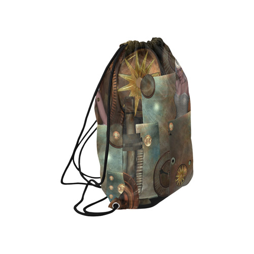 Steampunk, rusty metal and clocks and gears Large Drawstring Bag Model 1604 (Twin Sides)  16.5"(W) * 19.3"(H)