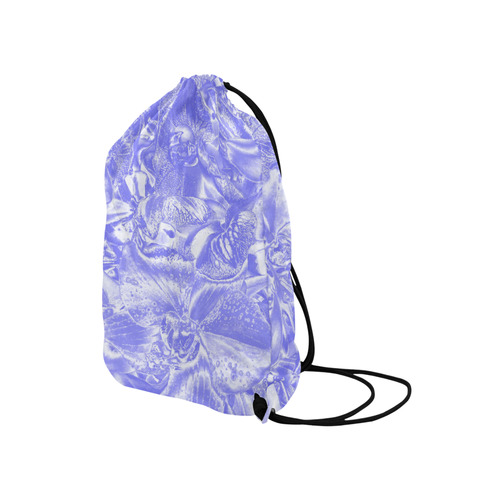 Shimmering floral damask,  blue Medium Drawstring Bag Model 1604 (Twin Sides) 13.8"(W) * 18.1"(H)