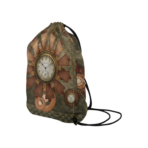 Steampunk, wonderful clocks in noble design Large Drawstring Bag Model 1604 (Twin Sides)  16.5"(W) * 19.3"(H)