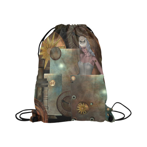 Steampunk, rusty metal and clocks and gears Large Drawstring Bag Model 1604 (Twin Sides)  16.5"(W) * 19.3"(H)